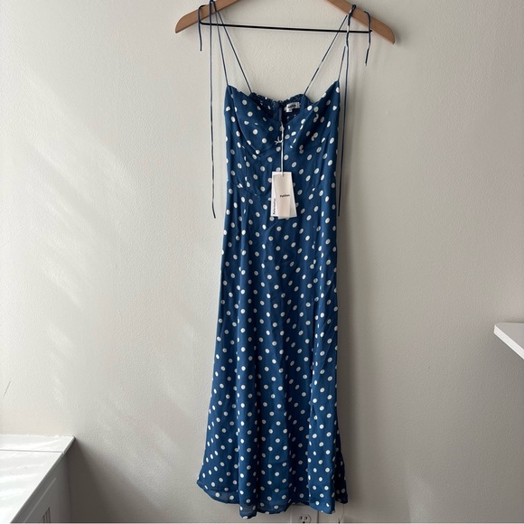 Reformation Juliette blue and white polka dot dress Sz‎ 0P NWT - Picture 4 of 11
